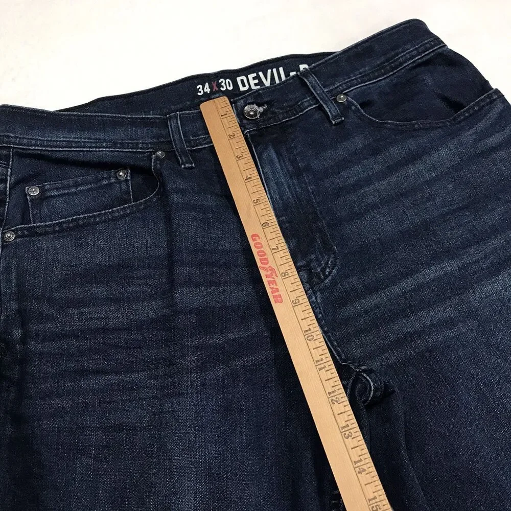 DEVIL DOG Bootcut Jeans Men 34/30 (36x30 fit) Relaxed Dark Raw Whisker Stretch